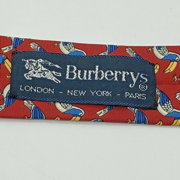 Burberrys Mens Silk Neck Tie Red Toucan Novelty Print Pattern Made in England - Picture 6 of 8